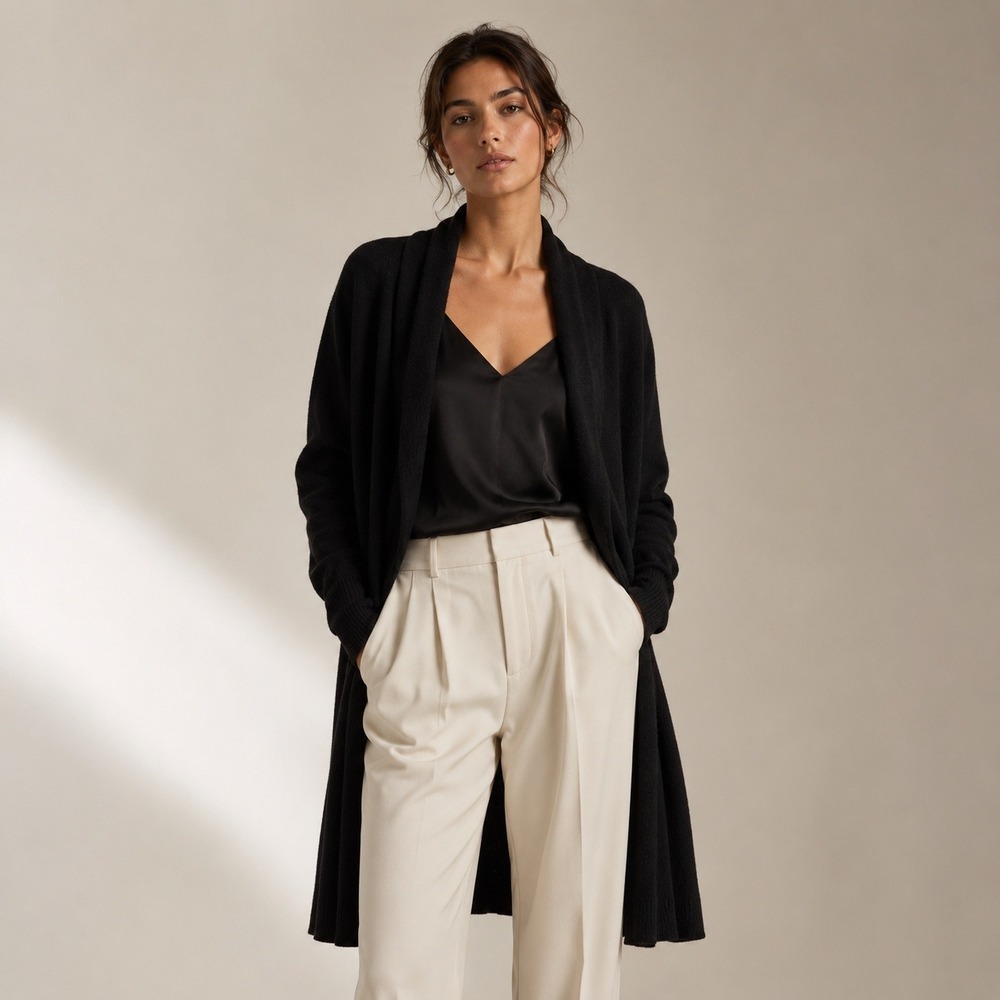 NWT Quince Mongolian Cashmere Duster‎ Cardigan Sweater Womens XS Black Luxury